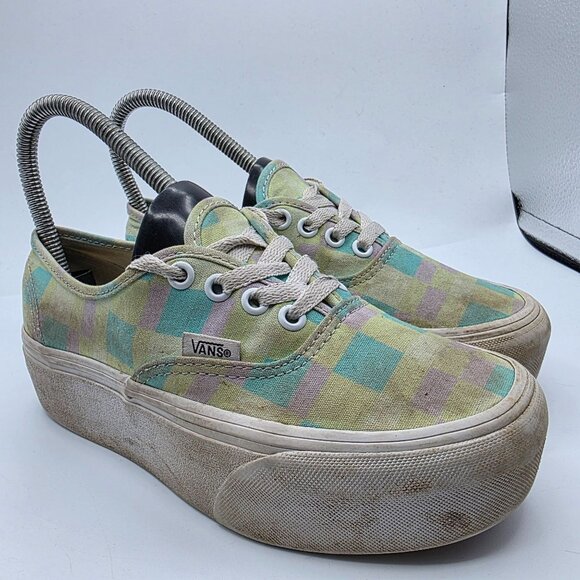 VANS Old Skool Stackform Platform Womens Size 5.5 Pastel Picnic Mixed Plaid Shoe - Picture 1 of 13